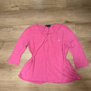 Ralph Lauren Bright Pink Scoop-Neck 3/4 Sleeve Tee